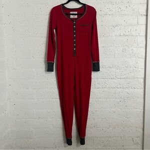 Abercrombie & Fitch Womens Pajamas S Red Longjohns Long Sleeve Button Front BA8